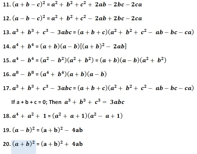 Algebra Formula For Class 9th, 10th, SSC And All Competitive Exam